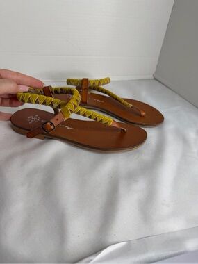 Free People X Faryl Robin Vegan Cayman Braided Yellow and Brown Flat Sandals